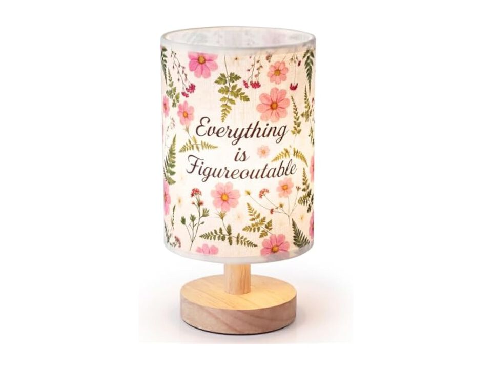 LED 3 Color Boho Wood Linen Flower Table Lamp For Office Bedside Dorm