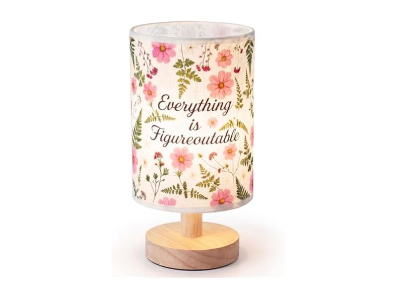 LED 3 Color Boho Wood Linen Flower Table Lamp For Office Bedside Dorm image number 0