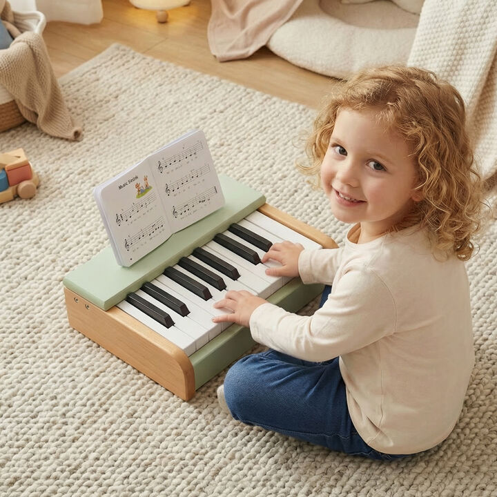 Wooden 18 Keys Piano for Children with Music Stand Removable