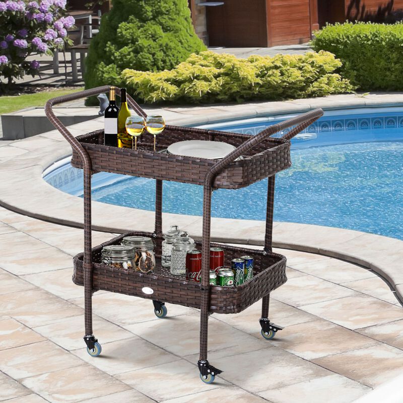 Outsunny 2-Tier Food and Serving Cart w/ Work Area, Great for Parties or Utility