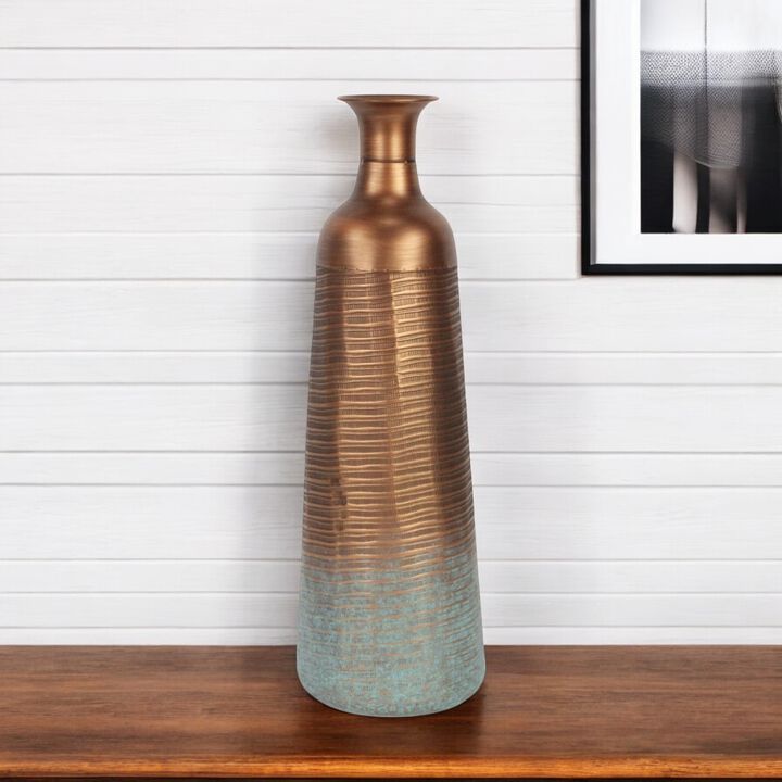 HomeRoots 24" Copper And Teal Abstract Tapered Metal Table Vase