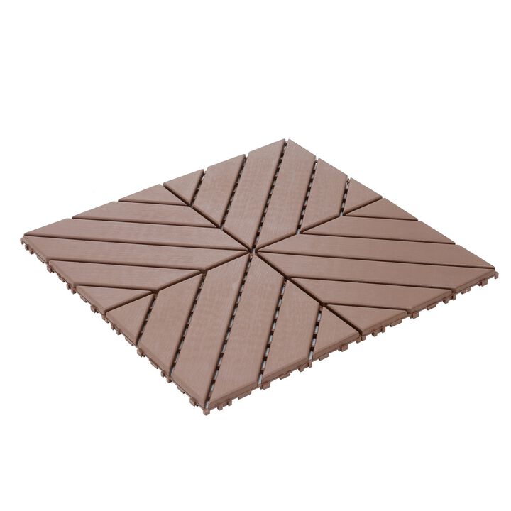 Plastic Interlocking Deck Tiles, 44 Pack 12"x12" Waterproof Patio Flooring, Diagonal Groove Design
