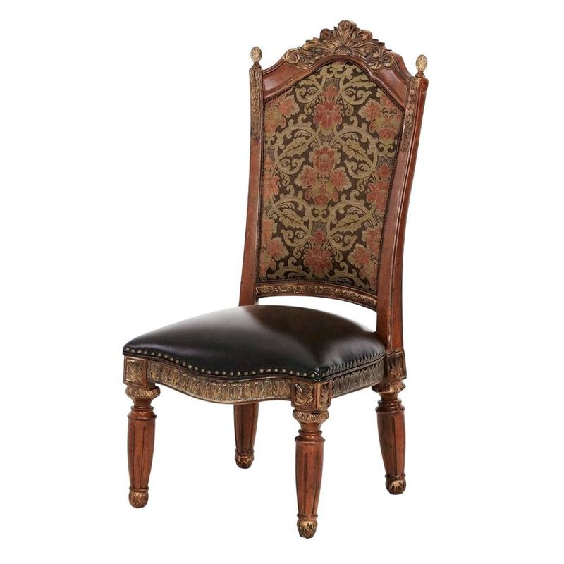 Starlight Canyon Home Classic Chestnut Dining Side Chairs with Leather & Jacquard Upholstery, Set of 2 image number 1