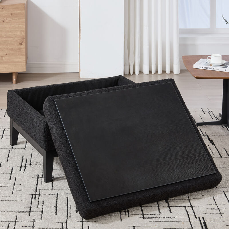 GOODSILO Upholstered Wood Base Storage Ottoman with Reversible Lid Coffee Table Foot Stool image number 5