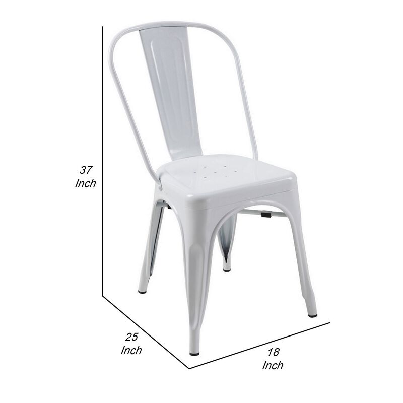 Gene 25 Inch Classic Outdoor Dining Side Chair, Bright White Metal Frame-Benzara image number 5