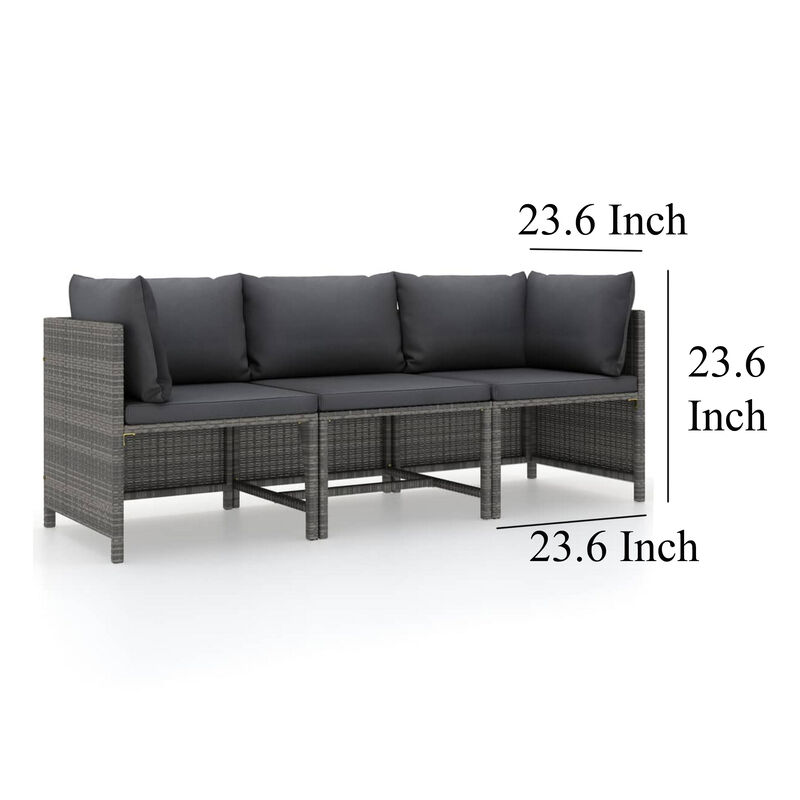 Ley 3pc Outdoor Modular Sofa Set, Dark Gray Polyester, Poly Rattan - Benzara