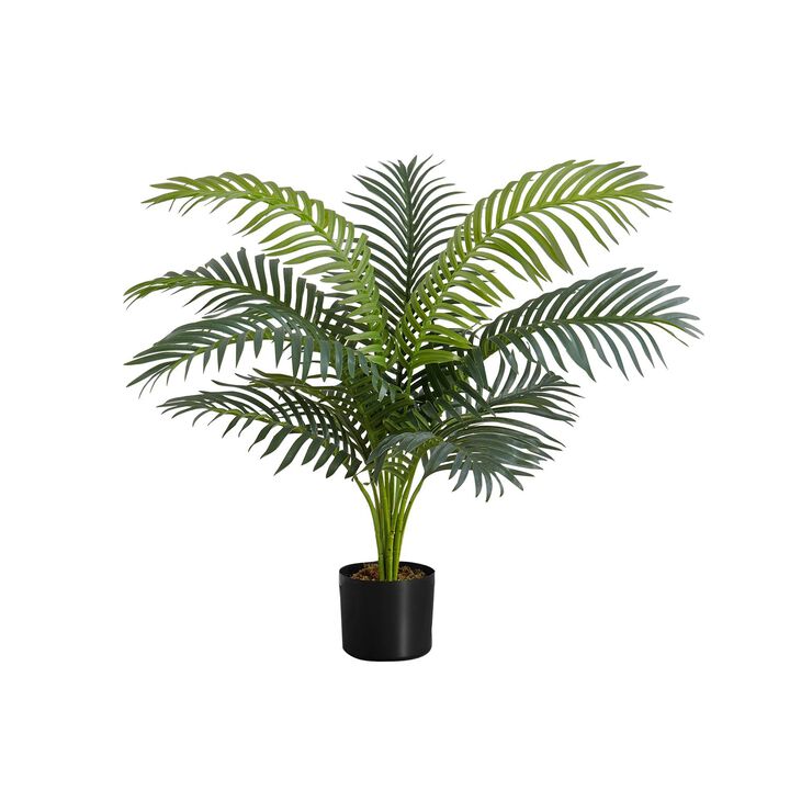 Monarch Specialties I 9539 - Artificial Plant, 34" Tall, Palm Tree, Indoor, Faux, Fake, Floor, Greenery, Potted, Real Touch, Decorative, Green Leaves, Black Pot
