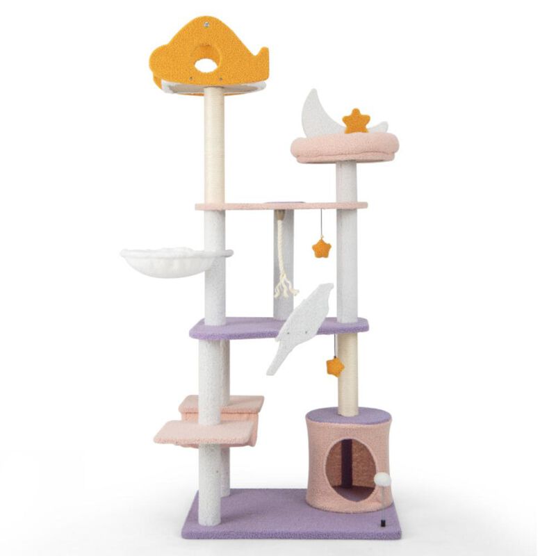 Hivvago 66 Inch Cute Cat Tree Cats Multi-level Tall Cat Tower with Sisal Covered Scratching Posts