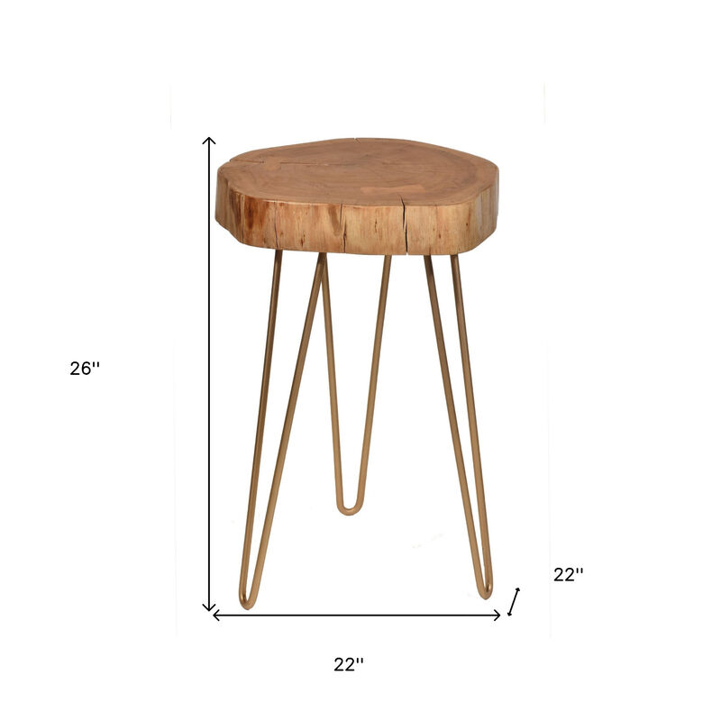 Solid Wood and Metal Round Side Table, Durable Accent Table for Modern Interiors