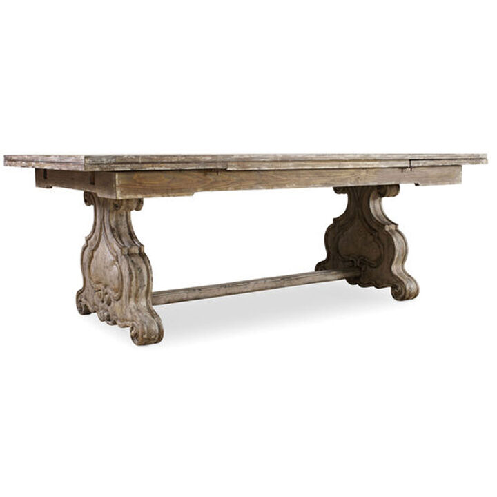 Chatelet Refectory Rectangle Trestle Dining Table With Two 22'' Leaves in Light Wood