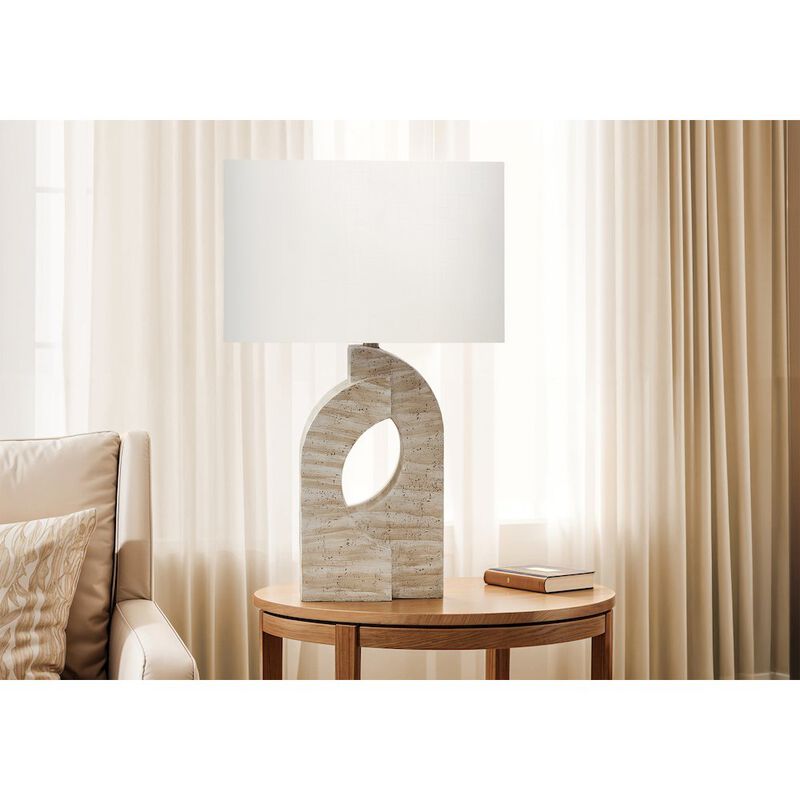 Lighting, 28"H, Table Lamp, Beige Resin, Ivory / Cream Shade, Contemporary