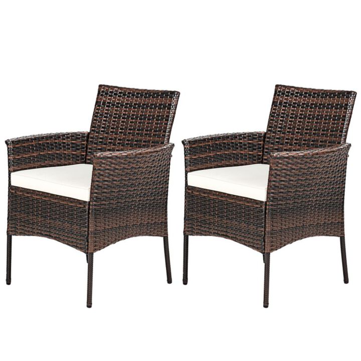 2 Pieces Outdoor PE Rattan Armchairs with Removable Cushions