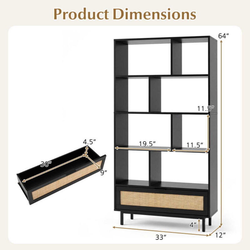 64 Inch Bookcase with 8 Open Cubes Storage Organizer Shelf image number 2