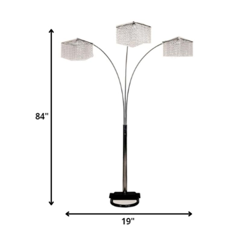 Hivvago 84" Silver Three Light Arched Floor Lamp With Clear Crystal Square Shade