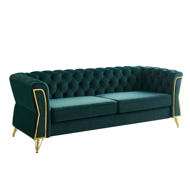 Modern Tufted Velvet Sofa 87.4 inch for Living Room Green Color image number 9