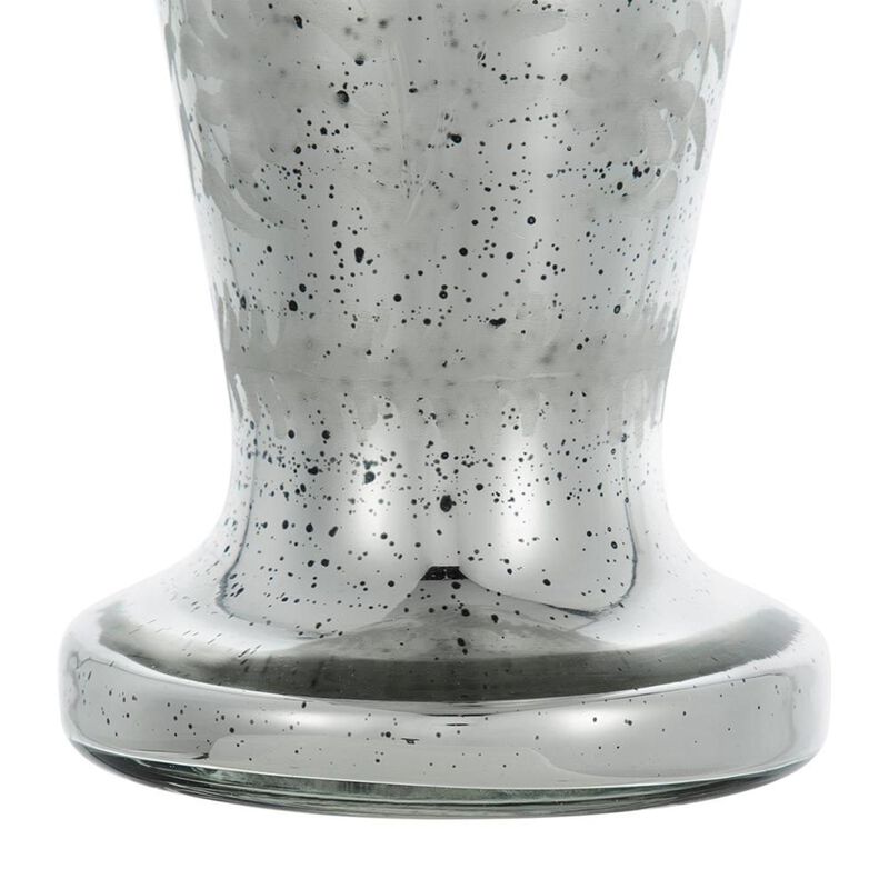 HomeRoots 20" Antiqued Silver Etched Floral Glass Round Table Vase image number 5