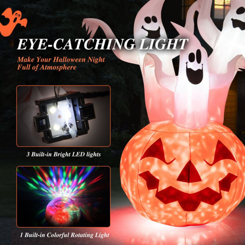 6FT Inflatable Halloween Ghost Spooky Yard Decoration with Pumpkin and Spinning Light image number 4