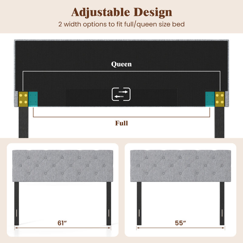 Upholstered Bed Headboard Panel for Queen and Full Beds with Tufted Design image number 2