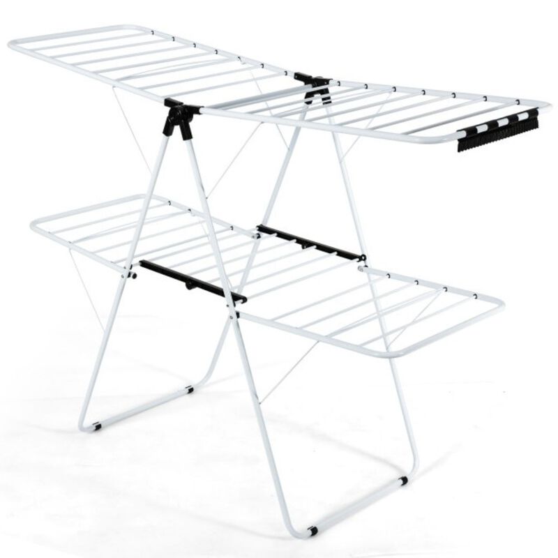 QuikFurn White 2 Level Foldable Clothes Drying Rack Adjustable Height image number 1