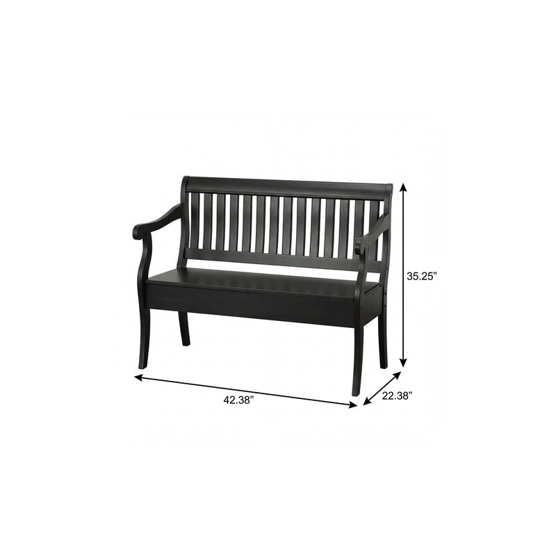 HomeRoots 42" Black Solid Wood Storage Bench With Flip Top image number 6