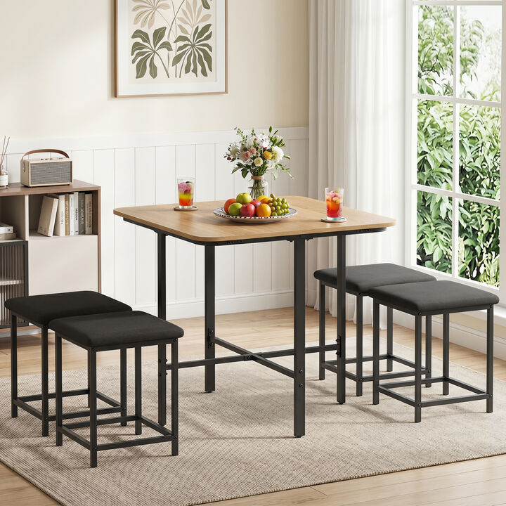 5 Piece Dining Table Set with 4 Cushioned Stools and Durable Metal Frame for Small Spaces