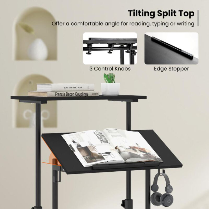 Hivvago Height Adjustable Mobile Standing Desk with Rolling Wheels for Office and Home