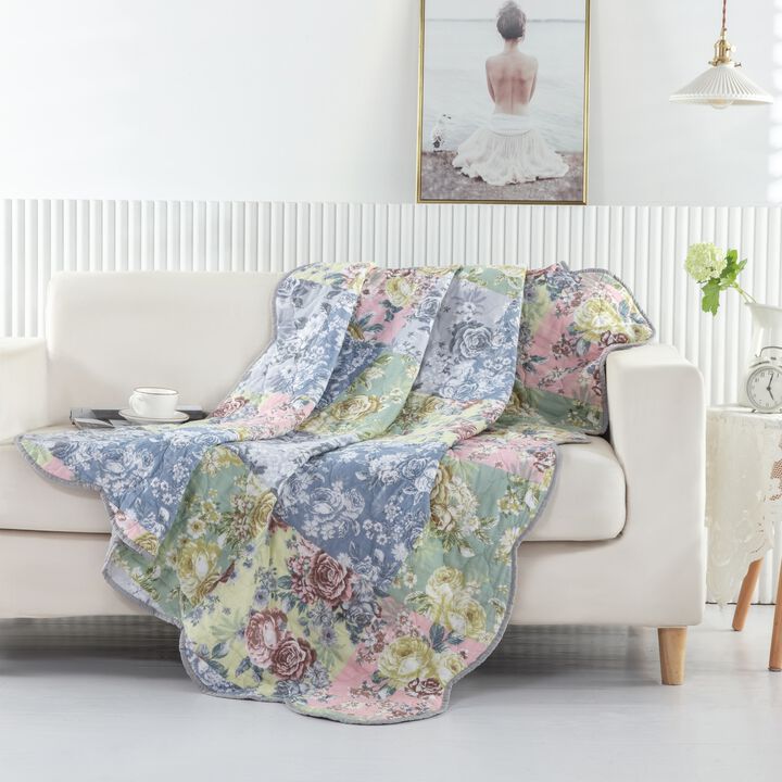 Emma Patchwork Floral Print Quilted Throw Blanket 50" x 60" Gray by Greenland Home Fashion