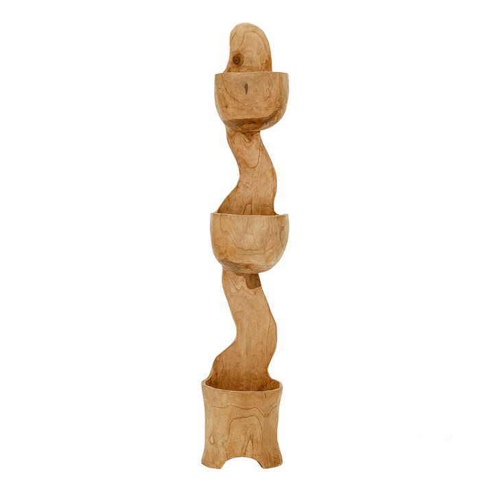 Jion 49 Inch Display Rack, 3 Tiers, Unique Accent Design, Teak Wood, Brown - Benzara