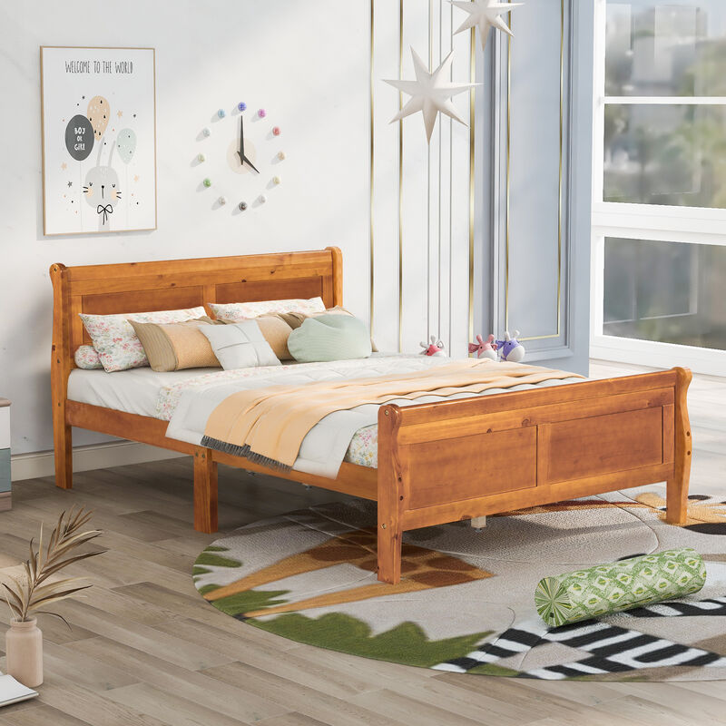 Whisen Wood Platform Bed Frame with Sleigh Design, Headboard, Footboard, and Sturdy Slat Support
