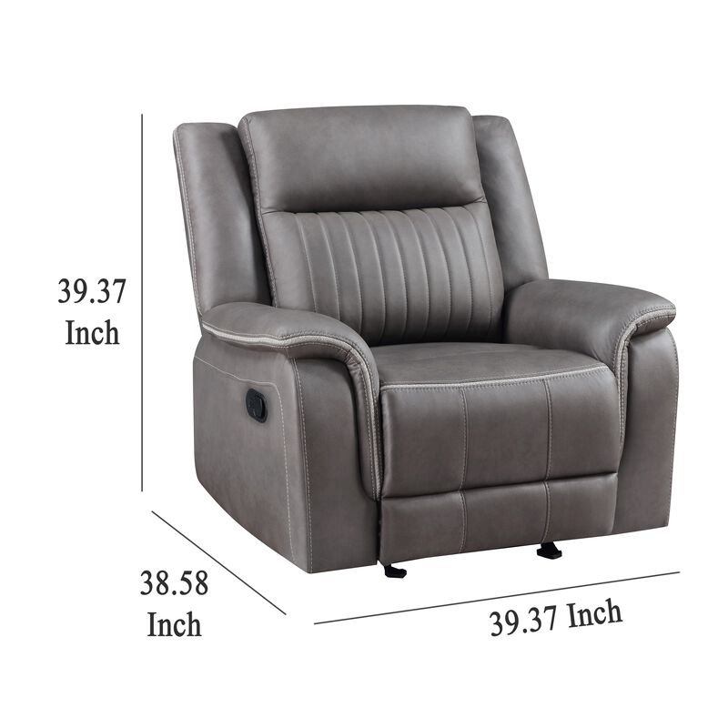 Viann Manual Glider Recliner Chair, Tufted Gray Polyester, Pillow Top - Benzara