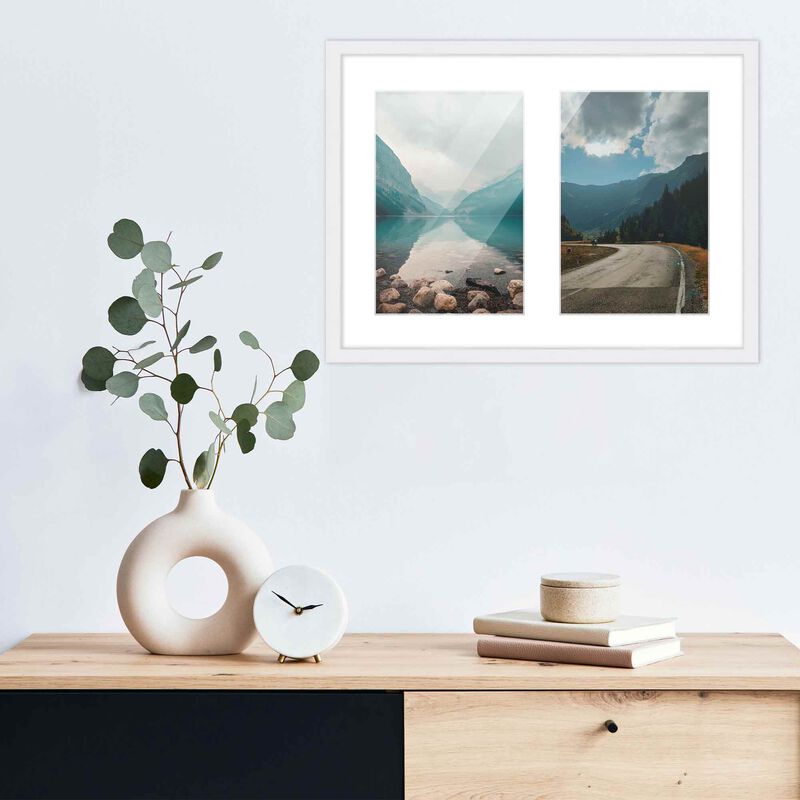 8x10 Wood Collage Frame with White Mat for 2 4x6 Pictures