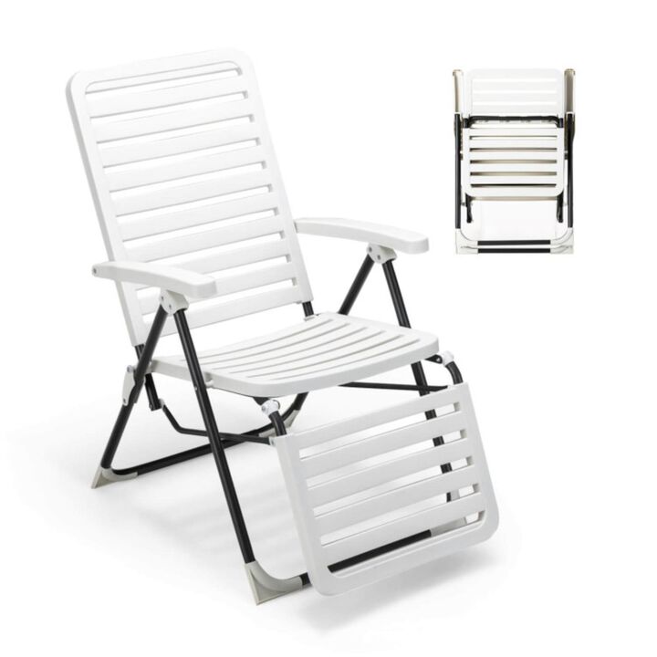 Hivvago PP Folding Patio Chaise Lounger with 7-Level Backrest and Cozy Footrest