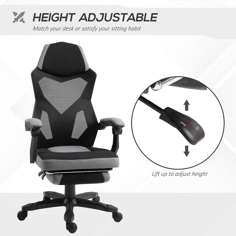 Office Mesh Chair Ergonomic High Back Office Chair Adjustable Height Recliner With Retractable Footrest And Wheels Grey