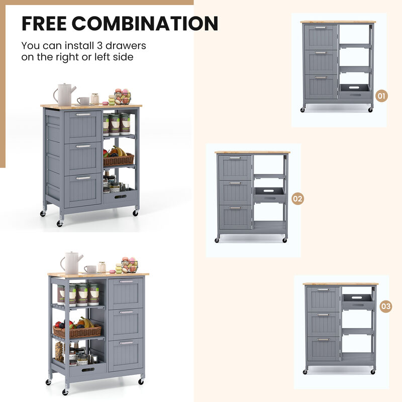 Rolling Kitchen Island Utility Storage Cart with 3 Large Drawers