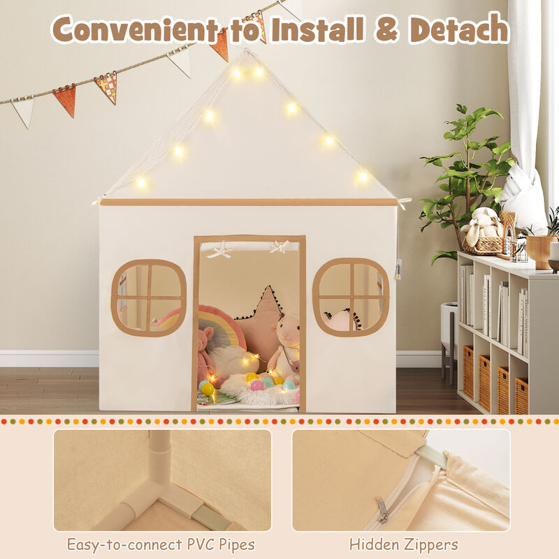 Large Kids Playhouse Tent with Windows, Door Curtain and Star Lights image number 6