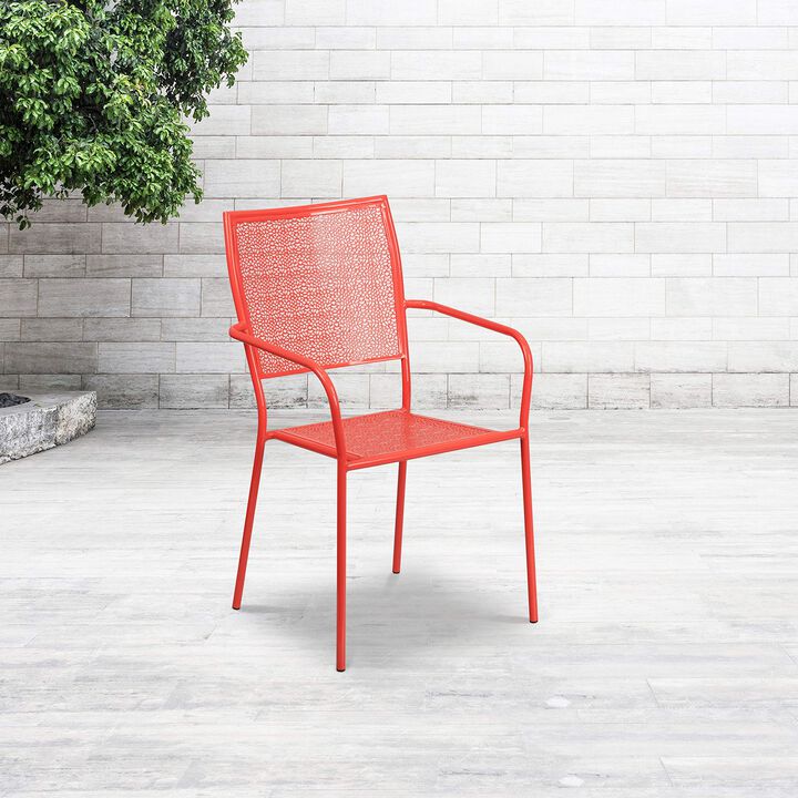Flash Furniture Commercial Grade Coral Indoor-Outdoor Steel Patio Arm Chair with Square Back