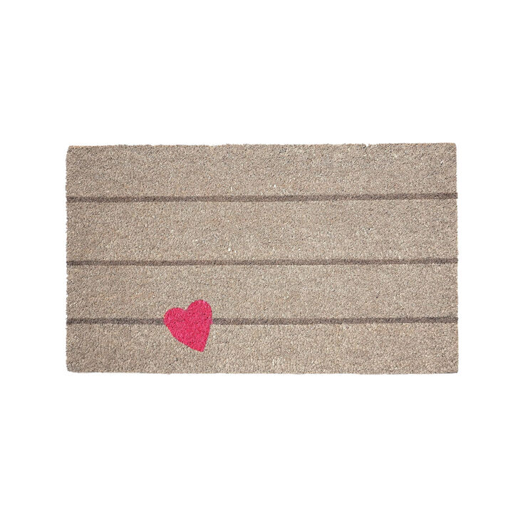 HomeRoots Coir Heart and Stripe Outdoor Door Mat