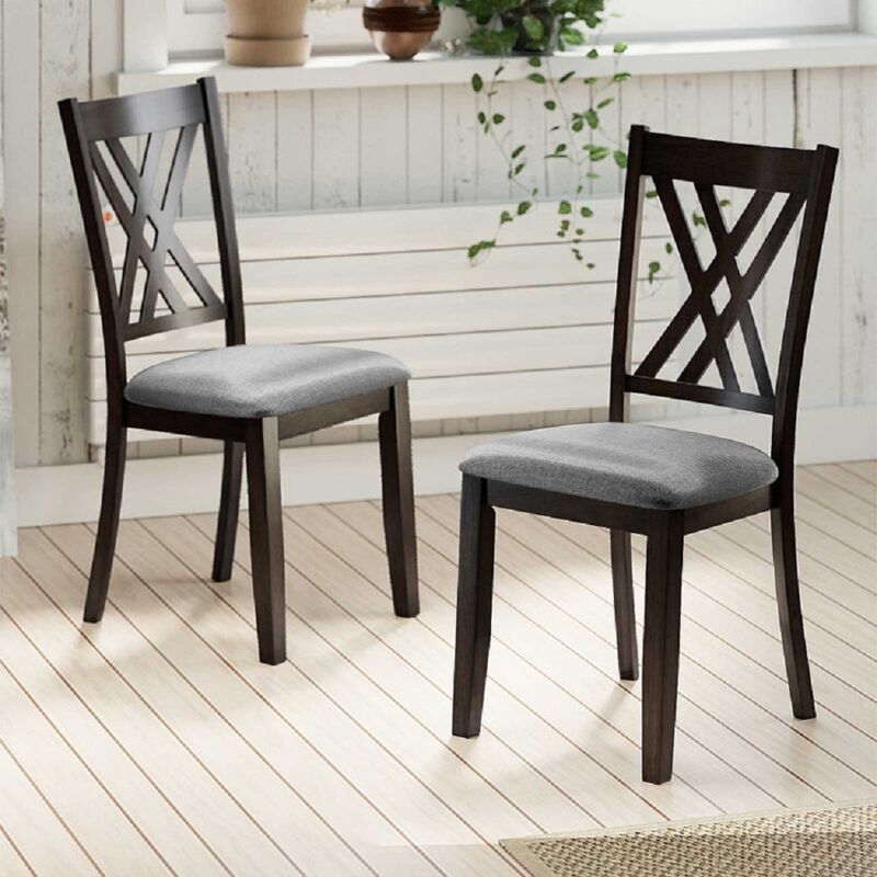 Set of 2 Linen Upholstered Dining Chairs with Rubberwood Frame, Modern Dining Room image number 3