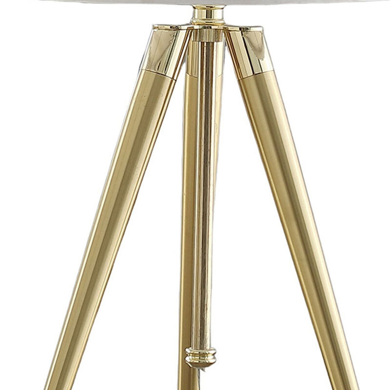 Hivvago Gold Metal Adjustable Height Tripod Table Lamp With White Drum Shade