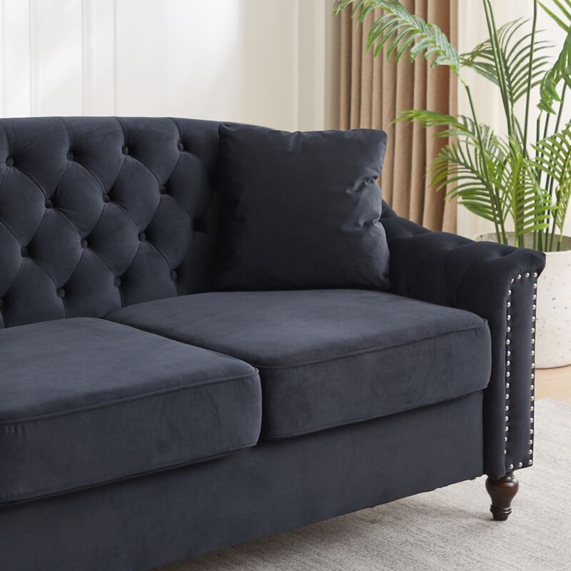 Snump 82" Velvet Chesterfield Sofa image number 6