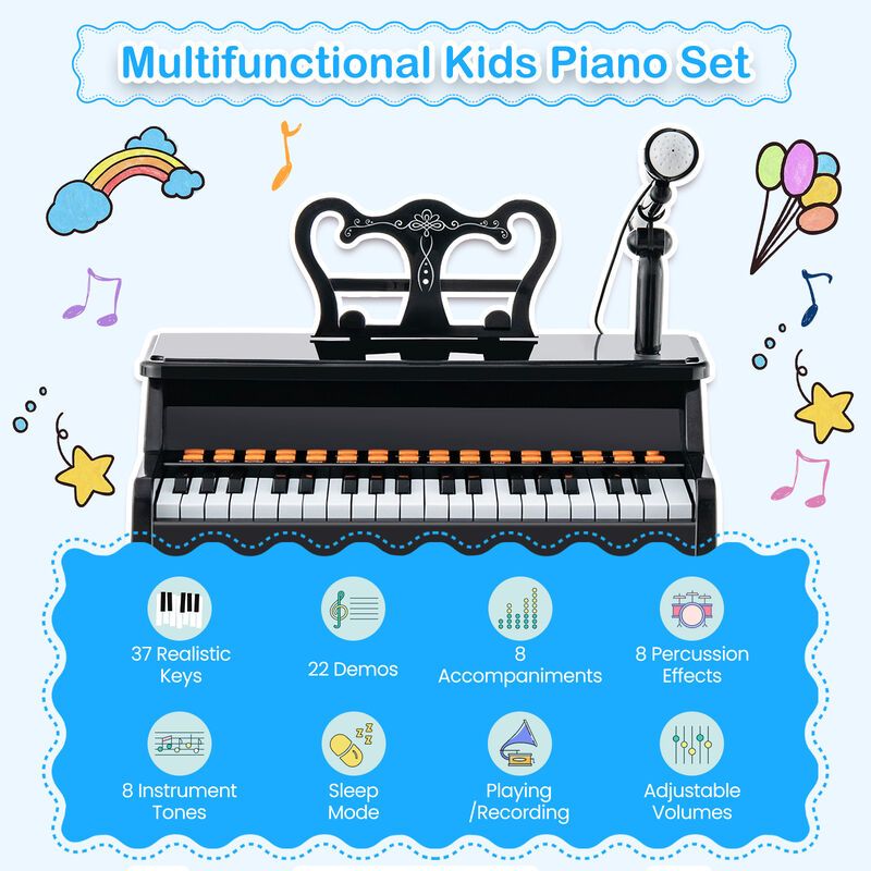 Kids 37-Key Piano with Microphone and Detachable Music Stand for Learning image number 5