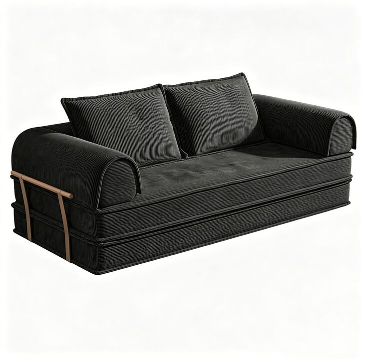 Vipbear 79" Corduroy 5-in-1 Convertible Sleeper Sofa Bed, Boneless Folding Futon Couch Living Room