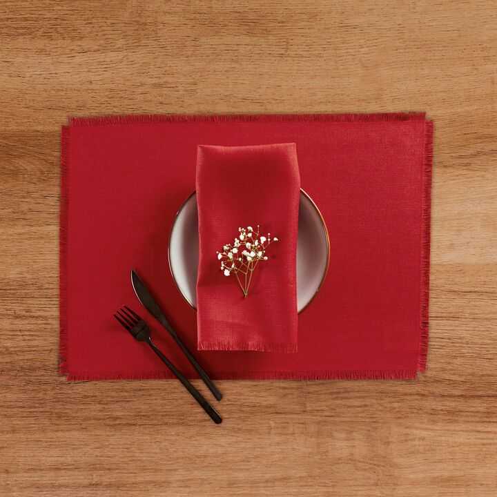 Solino Home 100% Pure Linen Placemats 14 x 19 Inch Set of 4 - Fringe