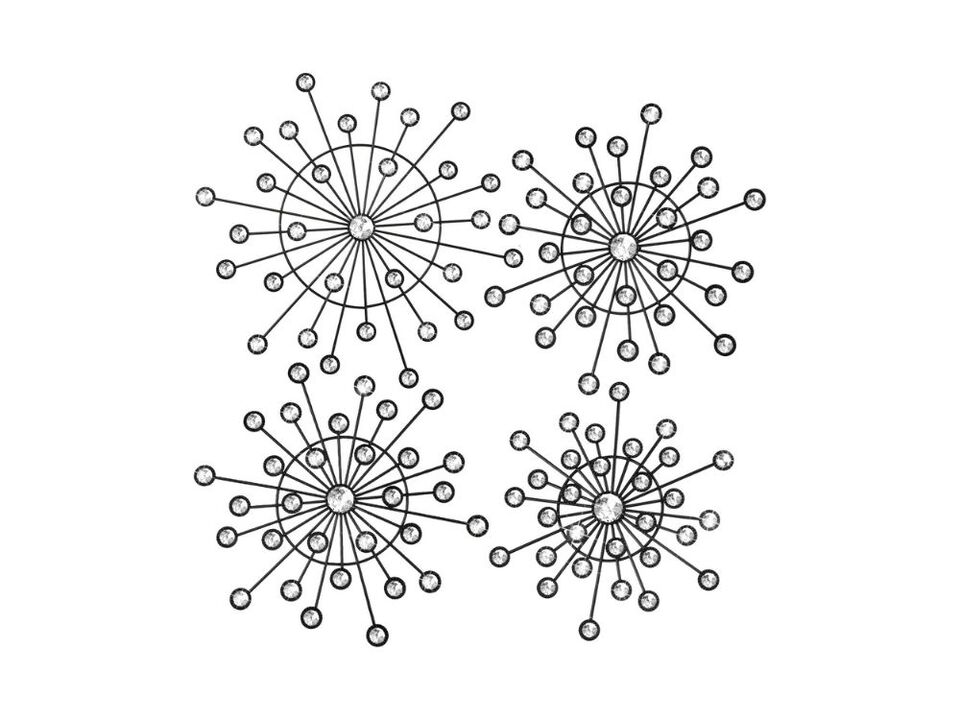 Set of 4 Metal Sunburst Wall Decor Crystal Starburst Art for Home Black