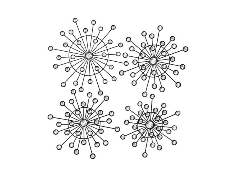 Set of 4 Metal Sunburst Wall Decor Crystal Starburst Art for Home Black image number 0