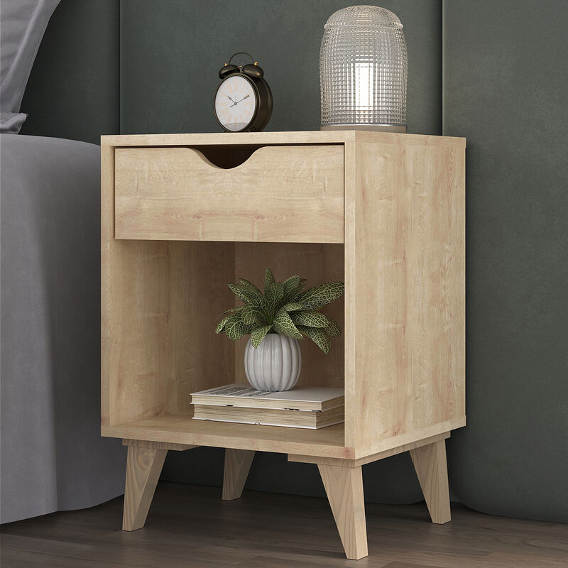 Bedroom Nightstand with Single Drawer &ndash; Wood and Manufactured Wood Construction image number 3