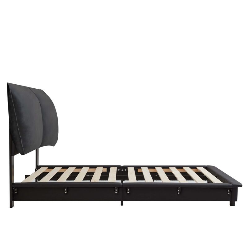 Full Size Upholstered Platform Bed with Sensor Light and Ergonomic Design Backrests, Black