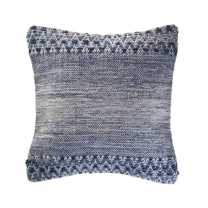 20" Blue and Ivory Textured Square Throw Pillow