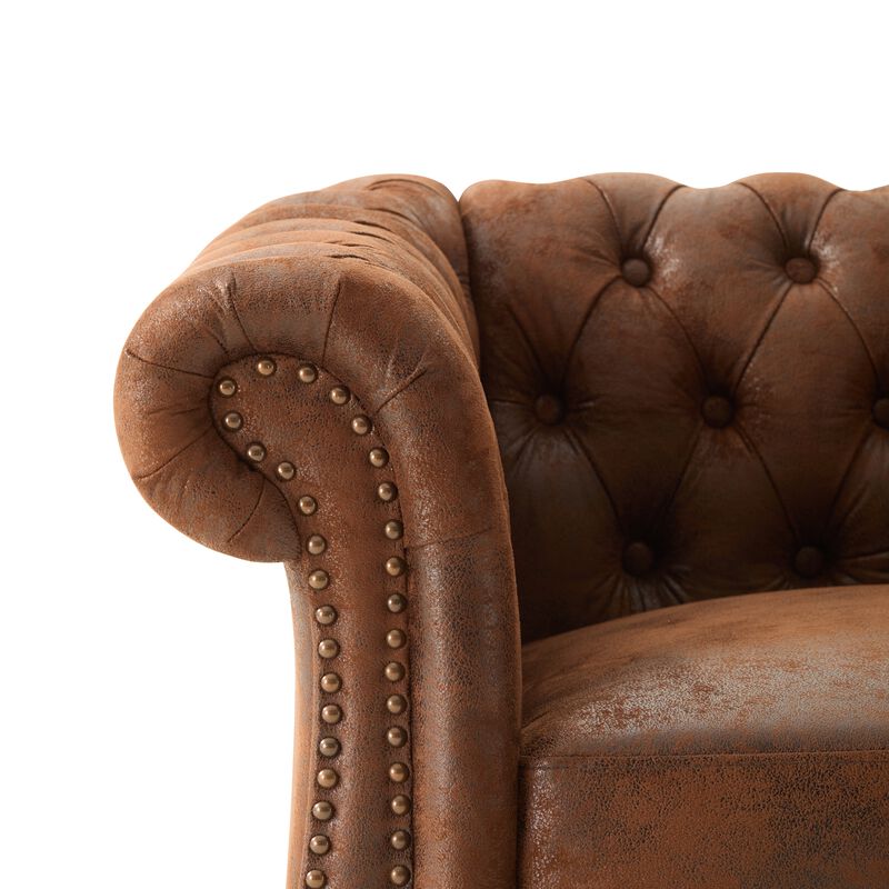 Whisen Classic Club Chair with Diamond Tufting, Scrolled Arms, and Wooden Legs image number 7