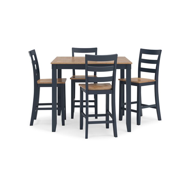 Gasy Counter Height Dining Table Set, 4 Chairs, Blue and Brown Wood - Benzara